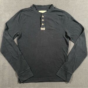 Hollister California Mens Navy Blue Ribbed Henley Long Sleeve Shirt Large